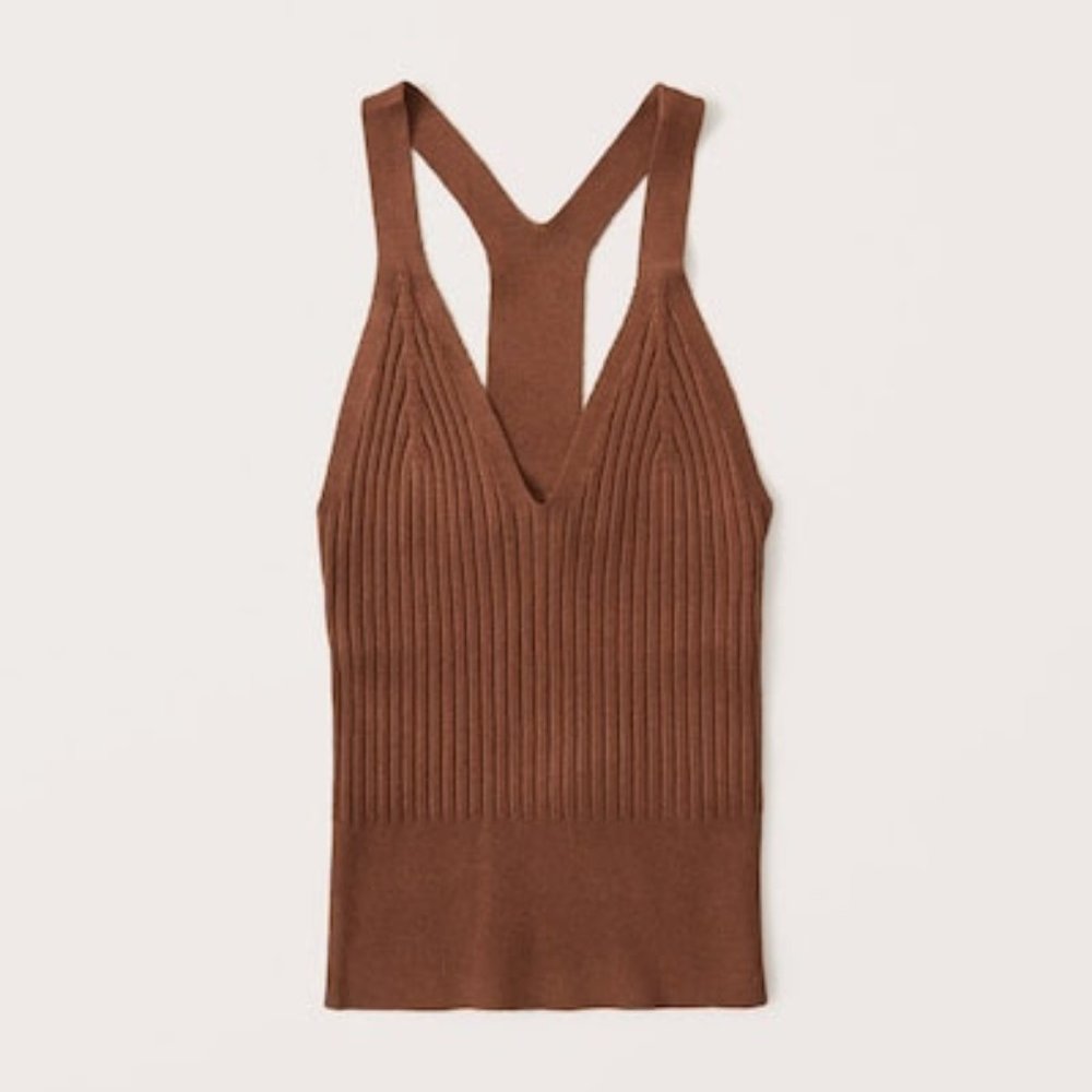 Abercrombie & Fitch Ribbed Brown Midi Dress